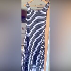 Navy Blue And White Form Fitted Striped Maxi Dress